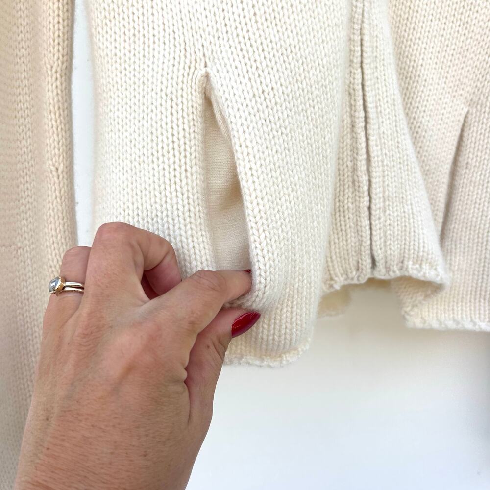 I. Magnin 2-Ply Cashmere Full Zip Cardigan Sweater Cream Ecru Small Stand Collar - Picture 6 of 9